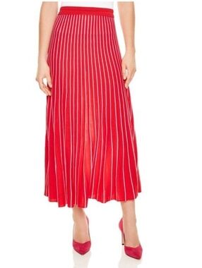 Sandro Paris Red Pleated Knit Midi Skirt S